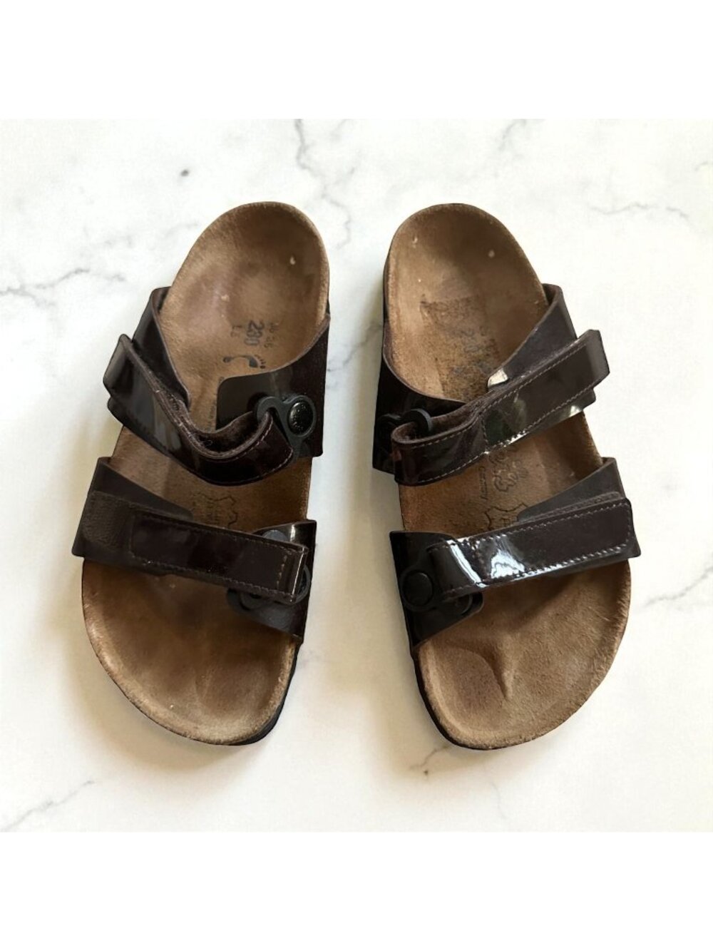 BIRKIS Brown Patent Leather Adjustable Sandals Size Women’s 5